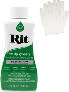 Rit Truly Green 8 oz Liquid Fabric Dye for Clothing Décor & Crafts with Pair of Medium Latex-Free Vinyl Gloves