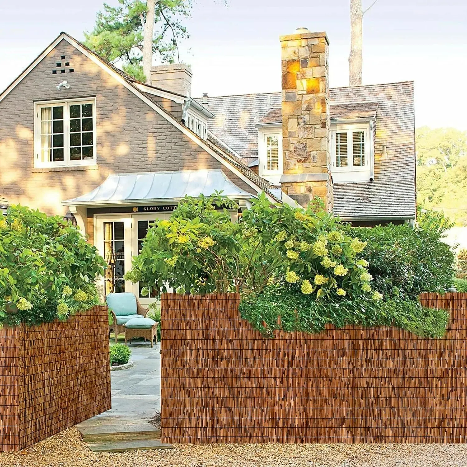 Natural Brown 1 Reed Bamboo Fence Screen, 4FT x 16.4FT Rustic Outdoor Privacy Screen for Backyard & Garden, Home Improvement Building Supply with Cable Ties