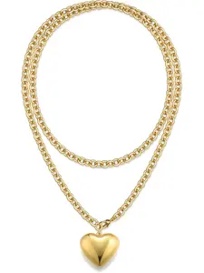 16k Gold Plated Chunky Gold Plated Necklace for Women Non Tarnish, 36'' /92cm Long Chunky Heart Necklace layered Puffy Heart Necklaces Long Thick Pendant Heart Shaped Pendant Bold Statement Necklaces for Women Trendy