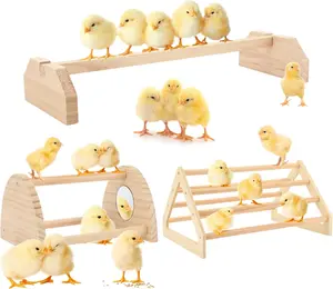 3 Pcs Chicken Roosting Bar Set Wooden Chick Perch Prevent Rotation Design with Mirror Long Strip Large Triangle Stand Platform for Bird Parrot Macaw Hens Coop Brooder Fun Toys Accessories