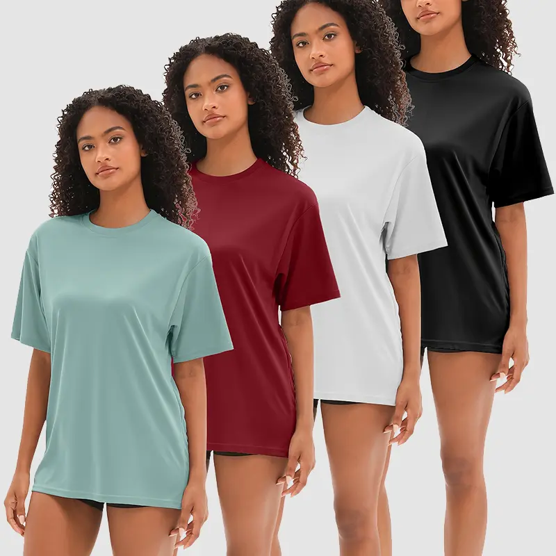 Veldtholos 4-Pack Women's Oversized Baggy Crew Neck Short Sleeve Mesh Shirts - Soft, Casual, Basic Loose Fit Plus Size Breathable Summer Workout Sports Tops (TikTok Shop Spring Glow Up), Athleisure
