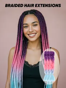 Set of 3 Bundles: Purple-to-Blue Ombré Jumbo Braiding Hair. 24-Inch Heat-Resistant Synthetic Fiber for Braiding and Crochet Extensions. Stylish and Versatile—Perfect for Women's Daily Wear, as well as for Parties, Cosplay, and Halloween Styling.