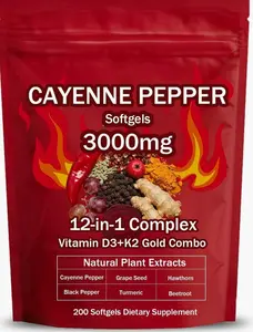 Cayenne Pepper Softgels Supplement, Supports Leg Vein, Heart and Blood Vessel Health, with Vitamin E D3+K2 and Extracts of Grape Seed, Hawthorn, Beetroot and Others (1)undefined