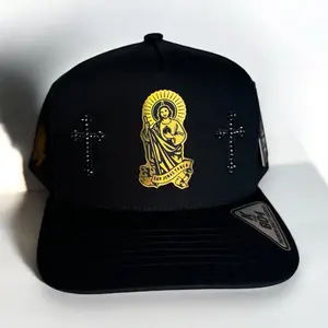 Personalized Saint Jude Hat with Black Stones for Men and Women Black-Black Cap