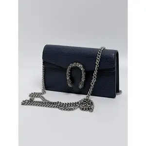 Pre-owned GUCCI Leather Shoulder Bags Dollar Calfskin Crystal Dionysus Wallet on Chain Bag Crossbody Clutch Navy Blue JD509GG
