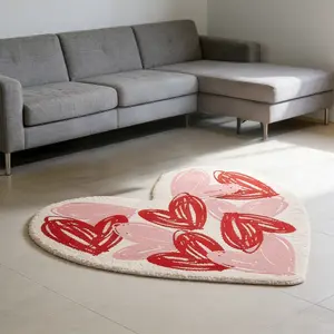 Valentine's Day Limited Romantic Heart Plush Rug, High Density Anti-Slip Wear-Resistant Living Room Coffee Table Mat, Bedroom Bedside Decorative Area Rug