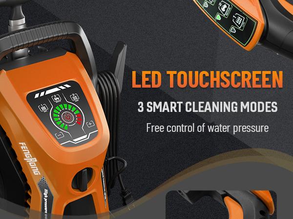 Electric Pressure Washer 5650PSI MAX 3.9GPM, 15 Level Adjustable Touch Screen, Anti-Tip 4 Wheels, Versatile Cleaning, with 4 Quick Connect Nozzles, 500ML Soap Bottle, Stainless Steel Lance, Total Stop System for Car Wash, Home, Patio Cleaning