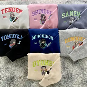 Retro Demon Slayer Embroidered Sweatshirt, Dem0n Slayer Movie, Anime Kimetsu No Yaiba Sweatshirt, Anime clothing, Anime Gift, Sweatshirt, Hoodie Fan Art, Gift For Fan Anime