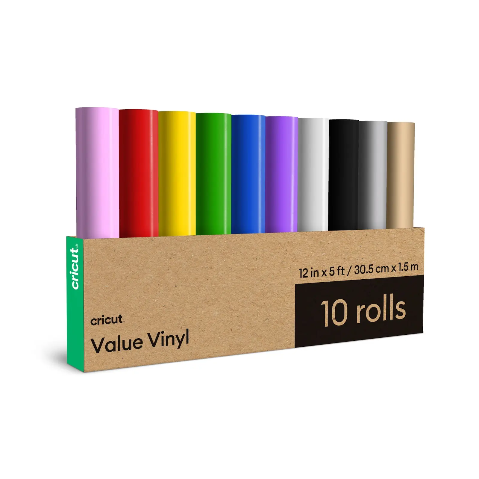 Cricut Value Vinyl Rolls, Rainbow Sampler 12 in x 5 ft (10 ct)