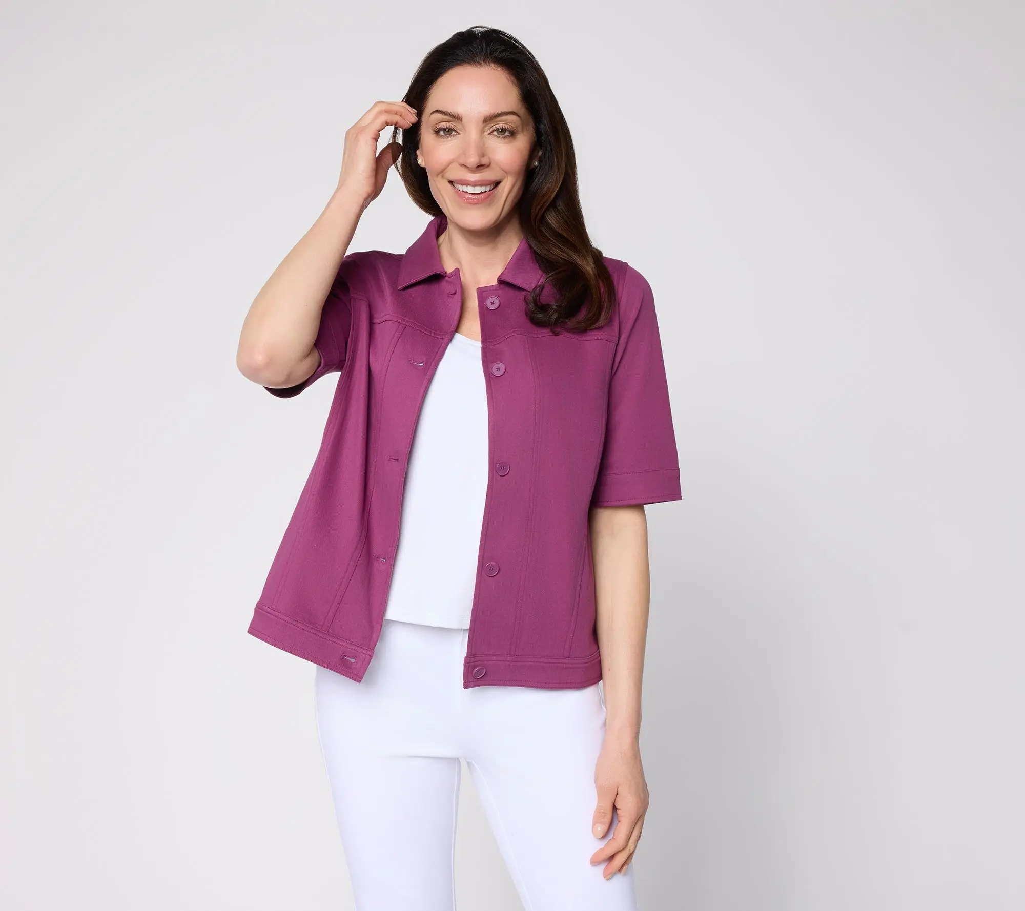 Denim & Co. Comfy Knit Air Button Front Elbow Sleeve Jacket