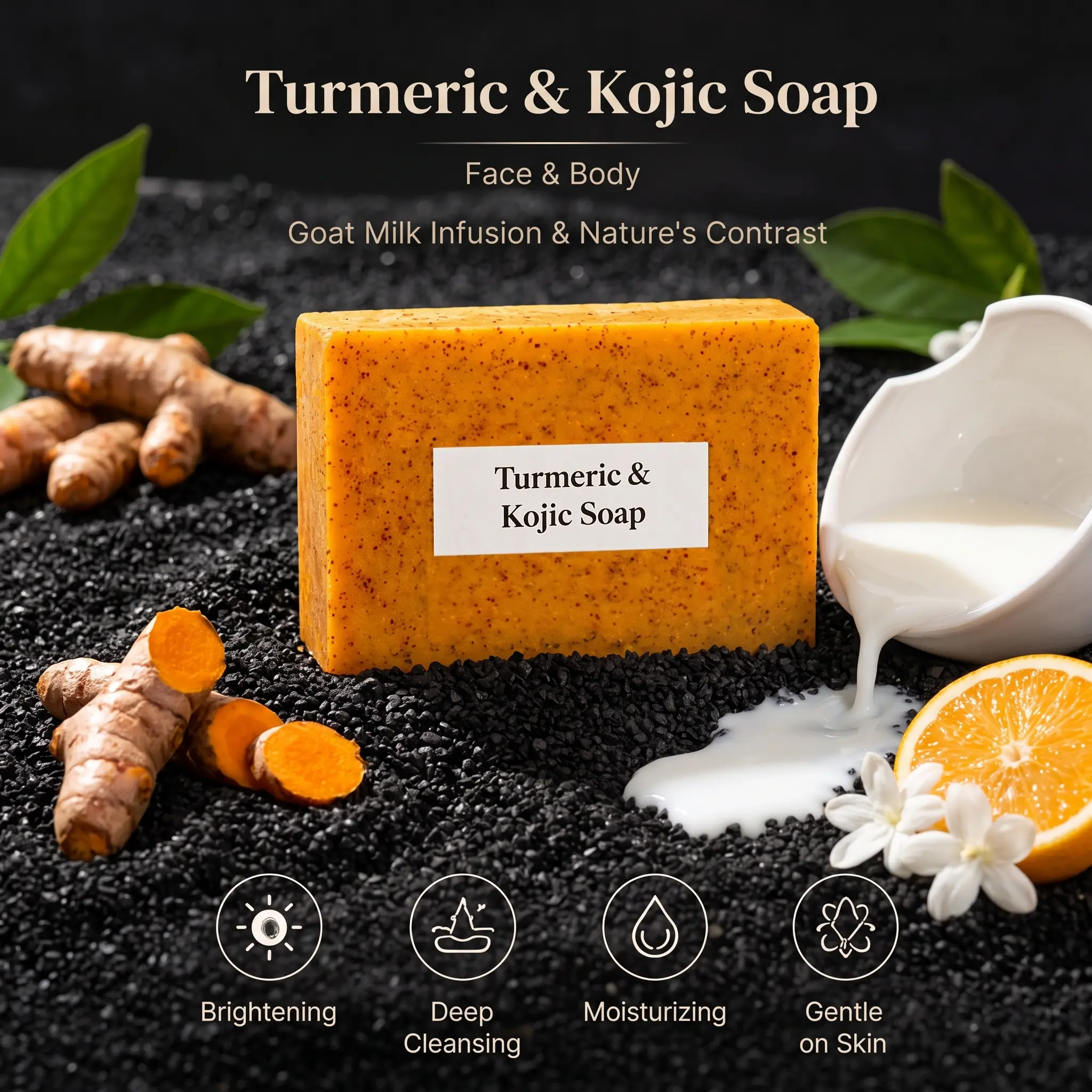 Lemon Turmeric Kojic Acid Soap Bar for Face & Body – Brightening Cleansing Soap for Dark Spots, Uneven Skin Tone, Hydrating Body Care & Daily Skincare