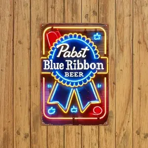 Vintage Style Illuminated Aluminum Beer Sign Retro Neon Pub Wall Art for Home Bar Kitchen Living Room Bathroom Bedroom Decor Home Decoration