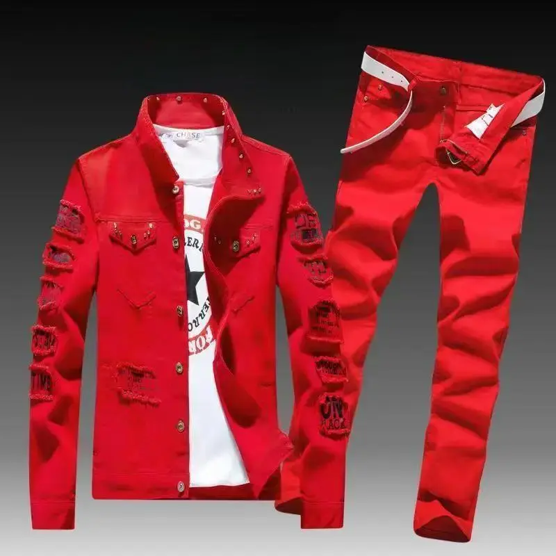 sets for men clothing Spring Autumn Mens Denim Jacket + Jeans Pants Set Fashion Single Breasted Coat Trousers Two Piece Denim suit Clothes Sleeve Sleeved Basic Formal Menswear (Belt not included) sets for men clothing Spring Autumn Mens Denim Jacket + Jeans Pants Set Fashion Single Breasted Coat Trousers Two Piece Denim suit Clothes Sleeve Sleeved Basic Formal Menswear (Belt not included)