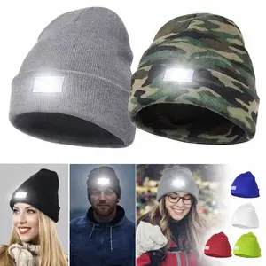 2Pcs LED Knitted Beanie with Headlamp Winter Warm Hat for Camping Fishing Night Activities Outdoor Use Unisex Night Light Cap