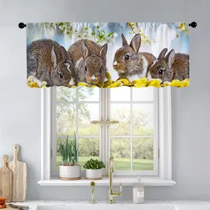 1Pc Four Realistic Easter Rabbits printed kitchen curtains living room bedroom bathroom home decoration 54 * 18 inches Window Curtain