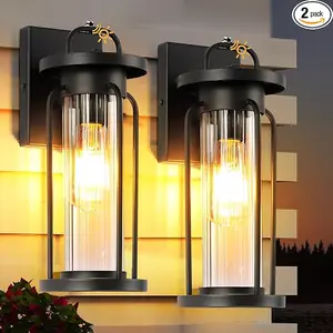 2 Pack Dusk to Dawn Large Outdoor Lighting Fixtures, Exterior Front Porch Light, Black Sensor Wall Sconce Lamp, Waterproof Wall Lantern, Anti Rust Outside Coach Lights for House, Doorway, Garage
