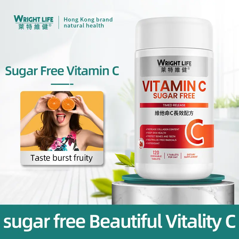 Wright Life Vitamin C 250mg Sugar-free Zero Fat Chewable Tablets Enhance Immunity Anti-oxidation for Adults Children 120 Tablets Healthcare Dietary edible Natural Supplements Antioxidant Drink, Sodium