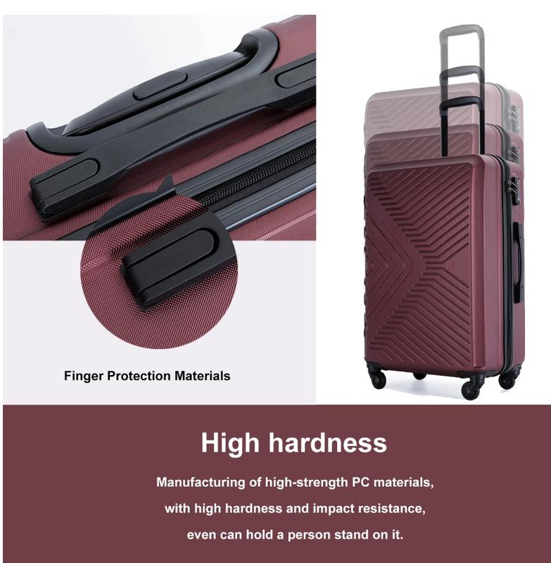 3 Piece Hardshell Luggage Set Hardside Lightweight Suitcase with TSA Lock Spinner Wheels 20in24in28in.(Red)