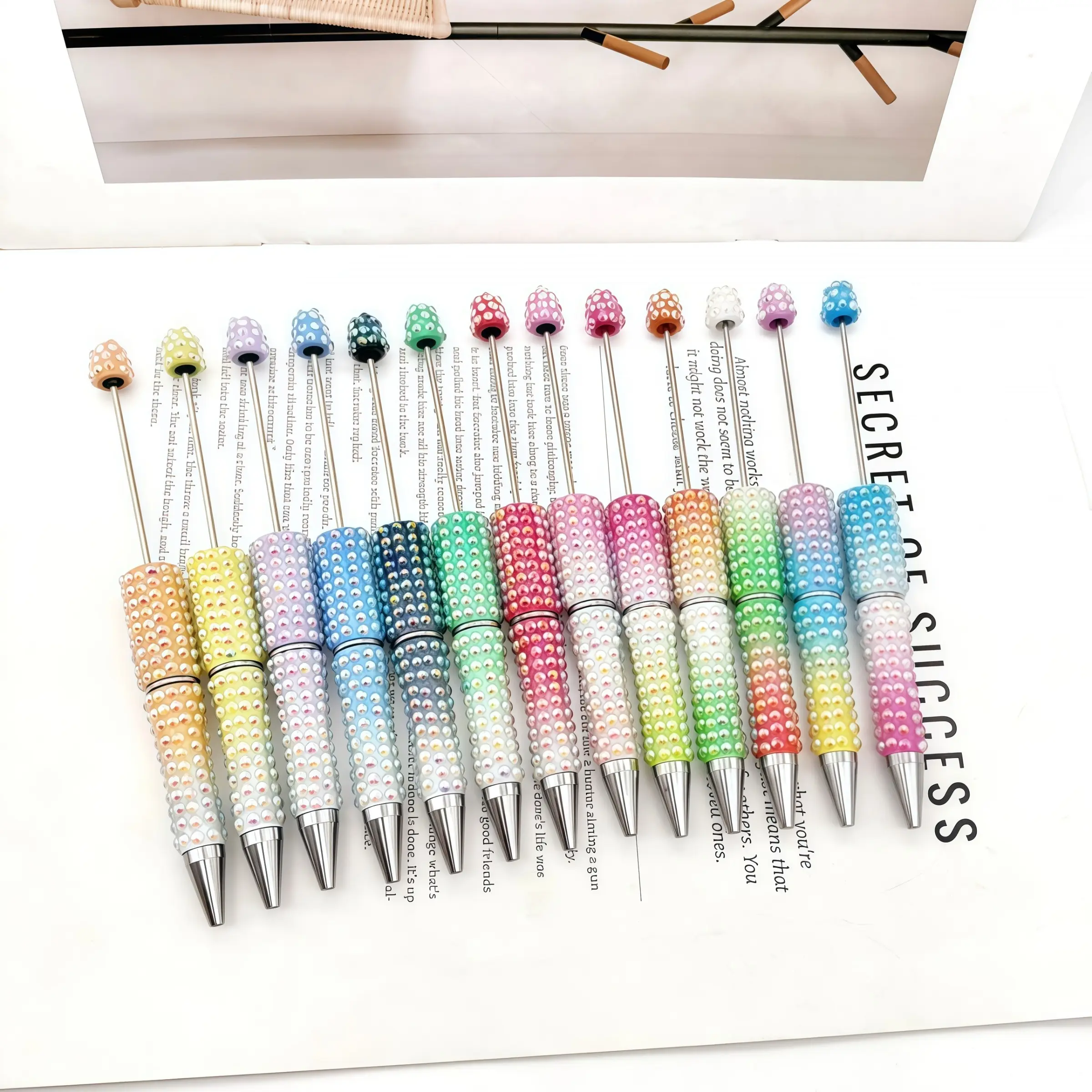Gradient Pearl Rhinestone Beaded Pen, Creative DIY Writing Tool, Elegant Unique Design, Ideal Gift for Artisans, School & Office Use, Glitter Gel Pens