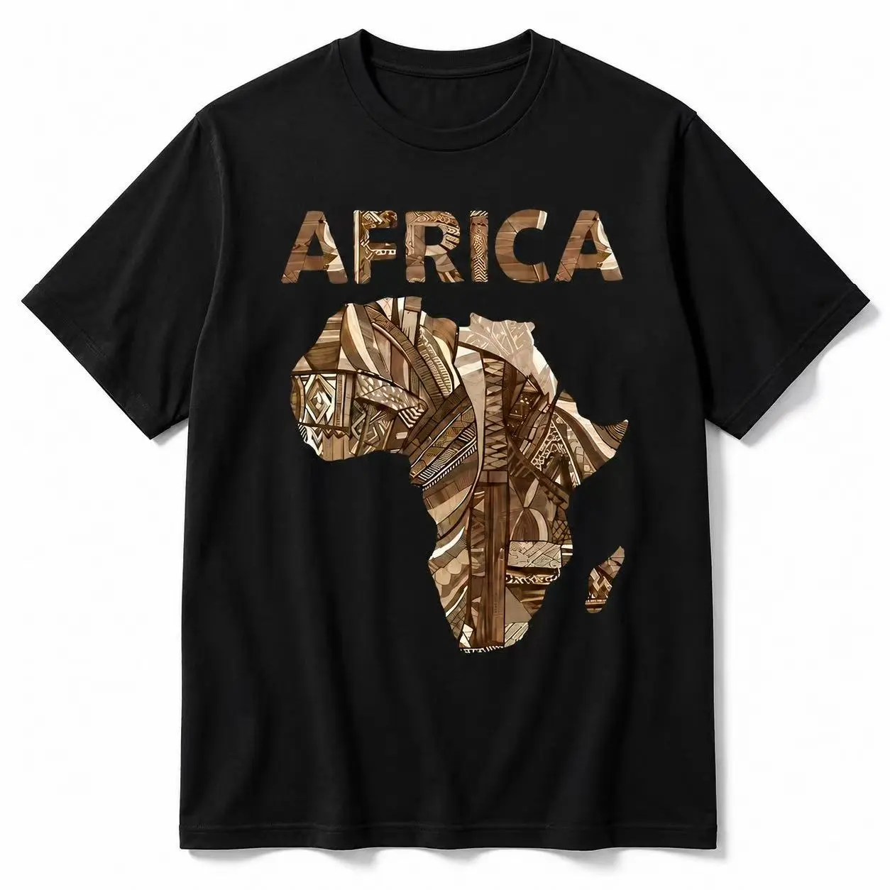 Unisex Africa Map Ethnic Tribal Print Casual Fashion Novelty Tee - Smooth, Regular Fit, Lightweight Vintage Crew Neck Short Sleeve Top for Africa Heritage Enthusiasts; Note: Avoid High-Temperature Tumble Drying, Fabric