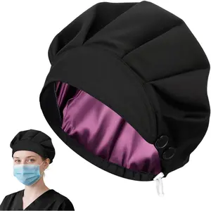 Nurse Caps for Women, Adjustable Scrub Caps Women with Buttons Minimalist Washable Scrubs Hats Womens Men Black Scrub Cap
