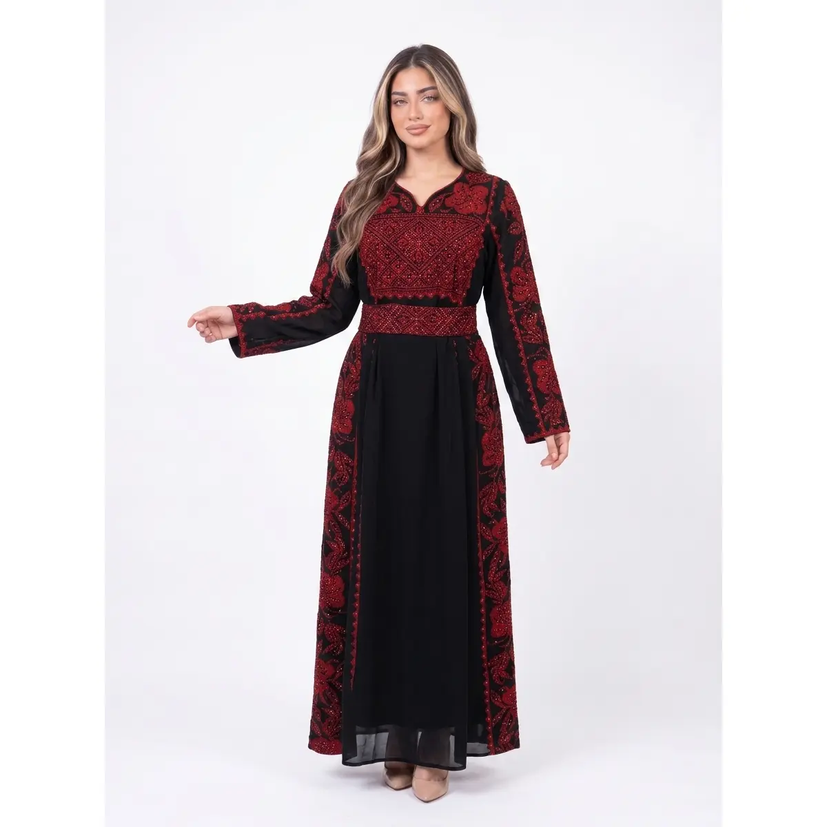 Suzan Women's Embroidered Thobe Dress - Breathable, Flowing Fabric, Modest Cut, Ideal for Eid, Ramadan, Gifts for Her, Embroidery, Drape, Elegance, Formal Wear, Lady, Modest Flow, Everyday, Breathable Fabric, Embroidered Detail