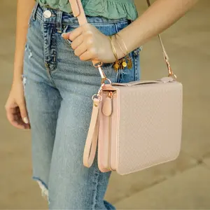 Weave Bible Cover Case for Women, Vegan Leather Weave, Blush