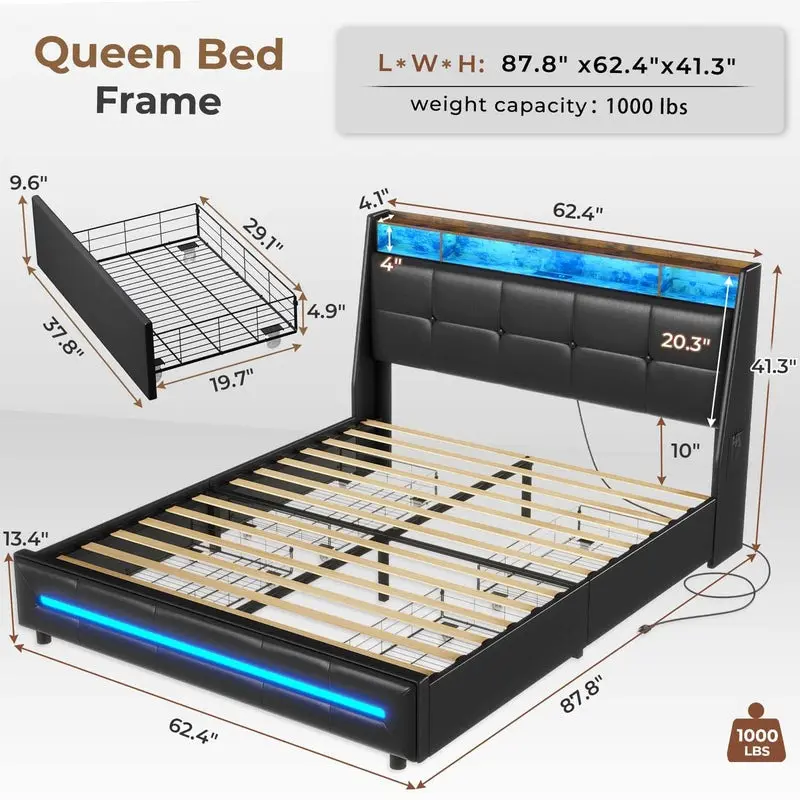 Queen Bed with 4 Drawers