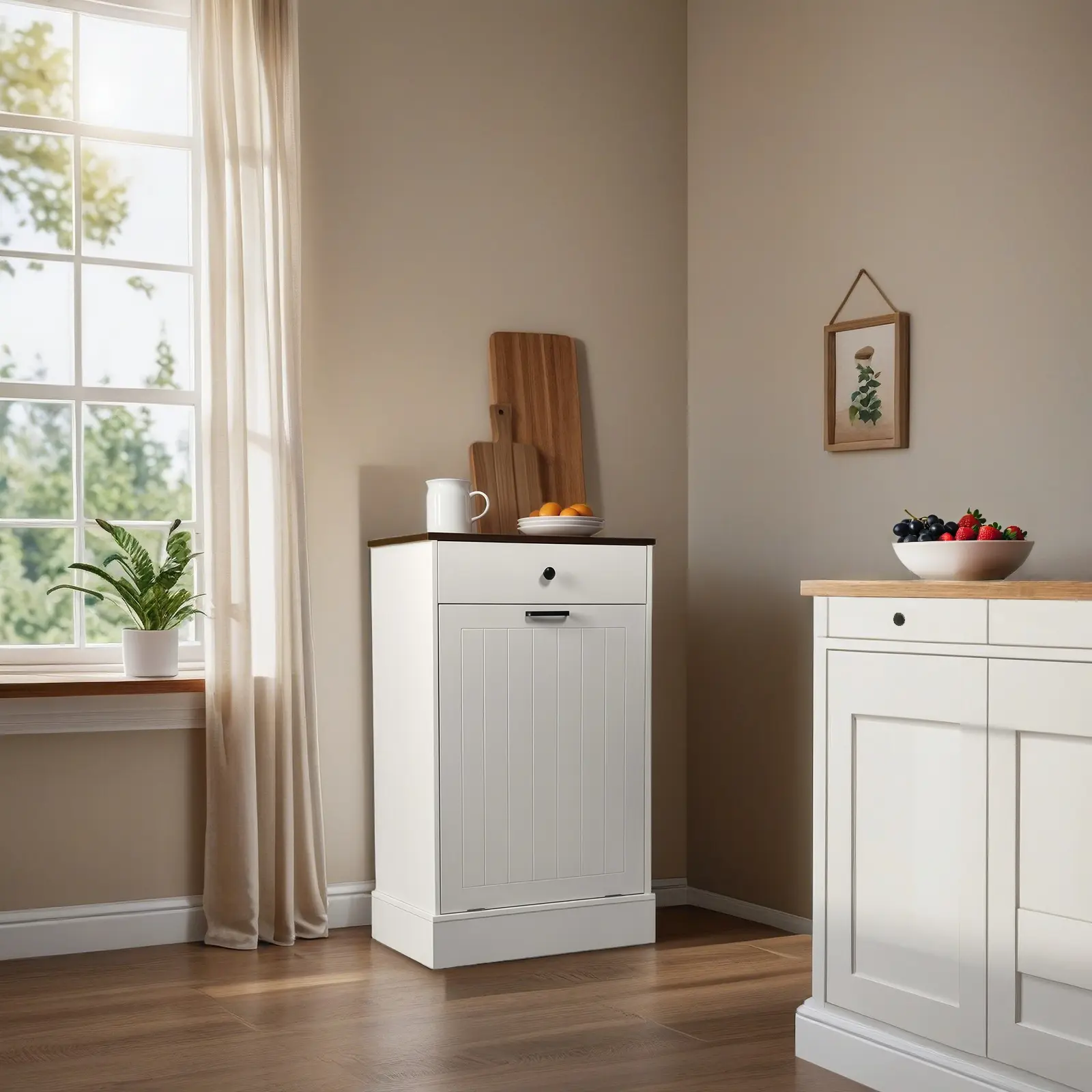 Bellemave 10gal Hidden Tilt-Out Garbage Can Cabinet - MDF Wooden Multi-Use Indoor 2-Drawer Floor Cabinet, 21.65x12.6x36in Waterproof Farmhouse Unit, Odor-Resistant Trash Storage for Kitchen & Laundry