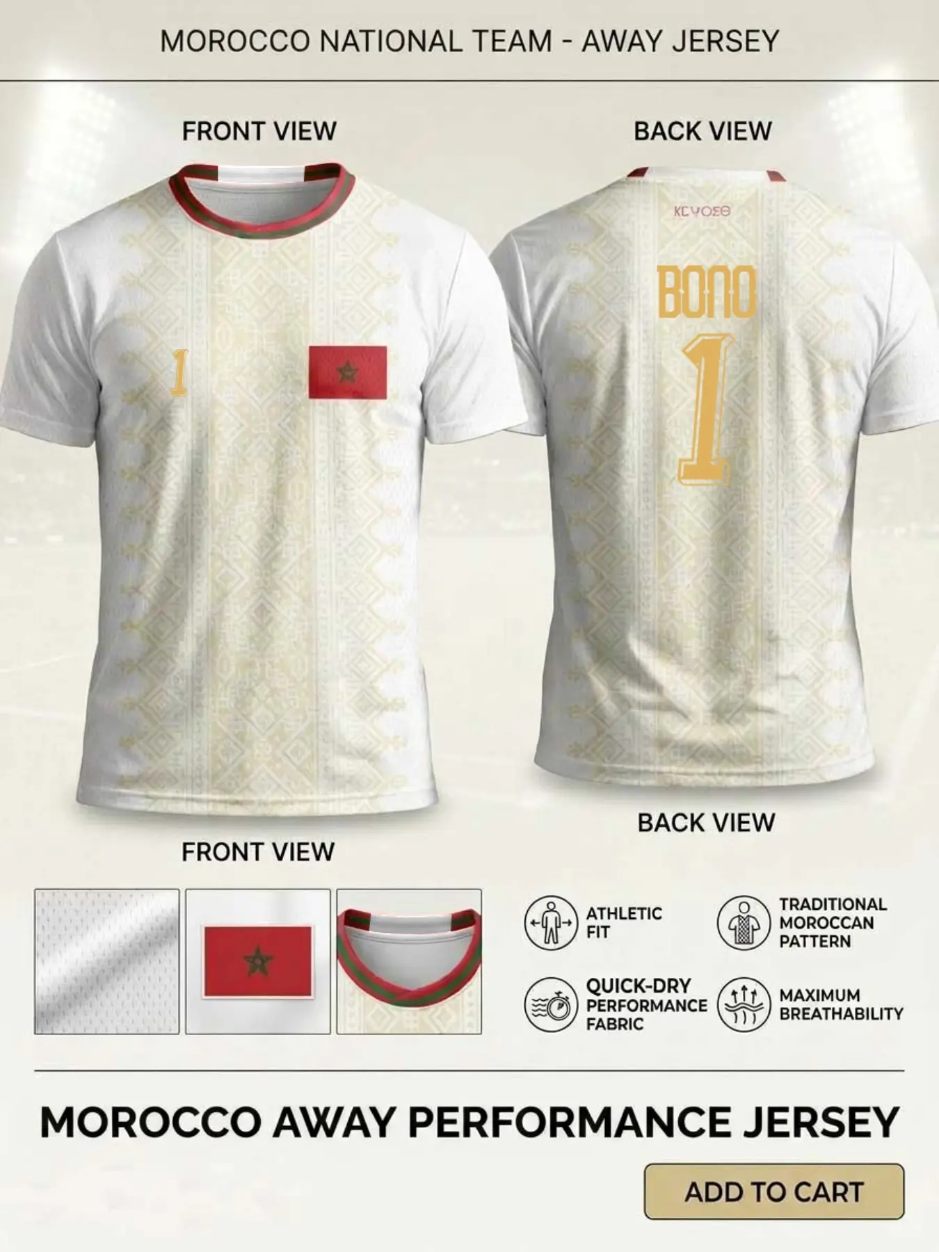 Men's 2026 Morocco Soccer Jersey, National Team Football Shirt, Quick-Dry Fabric T-Shirt, Breathable Athletic Top with Traditional Moroccan Pattern, Casual Sports Jersey, Short Sleeve Jersey