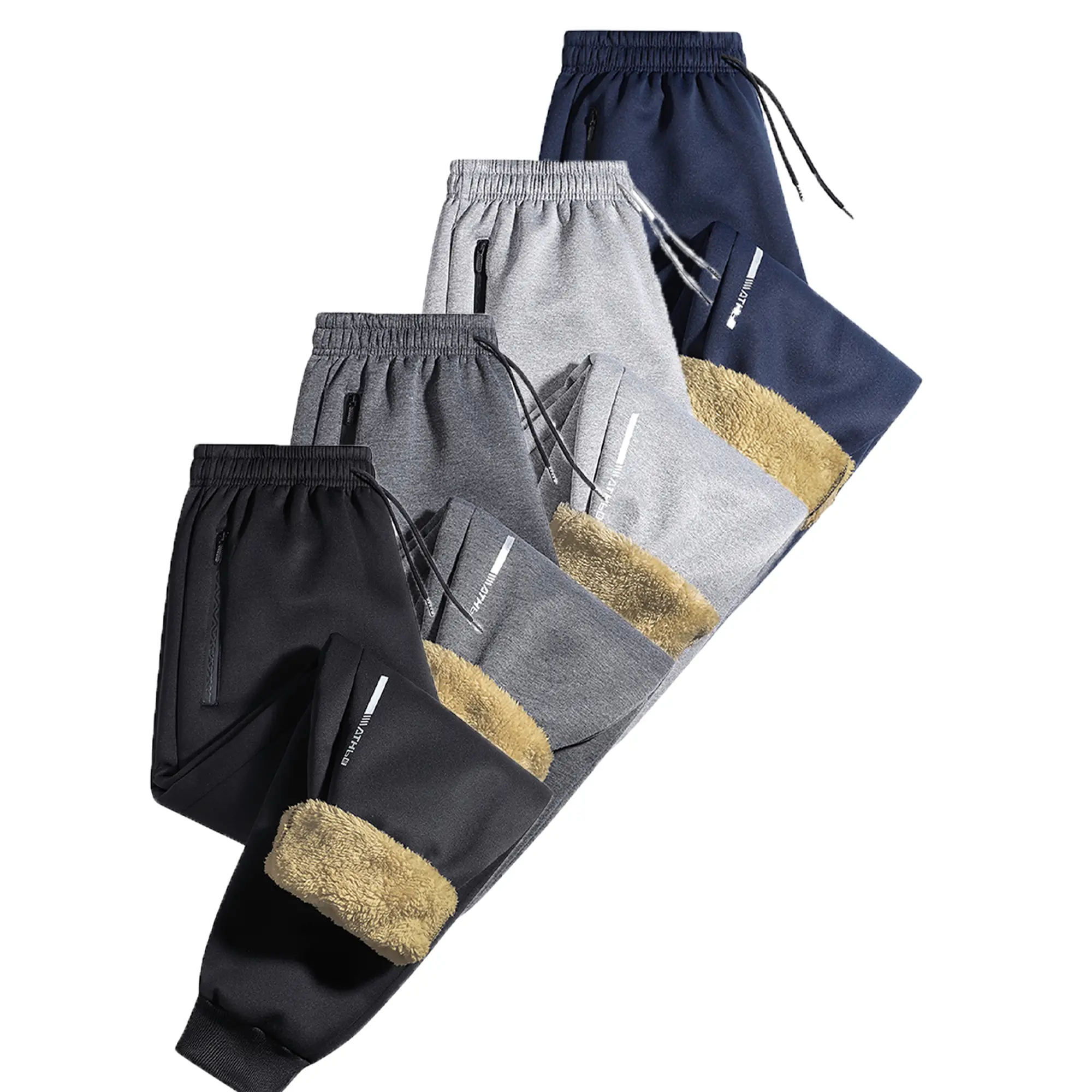 Men's Jogger Sweatpants, Thick Fleece Lined Athletic Casual Pants with Zip Pockets and Drawstring, Full Length Warm Winter Wear, Male, Snug Fit