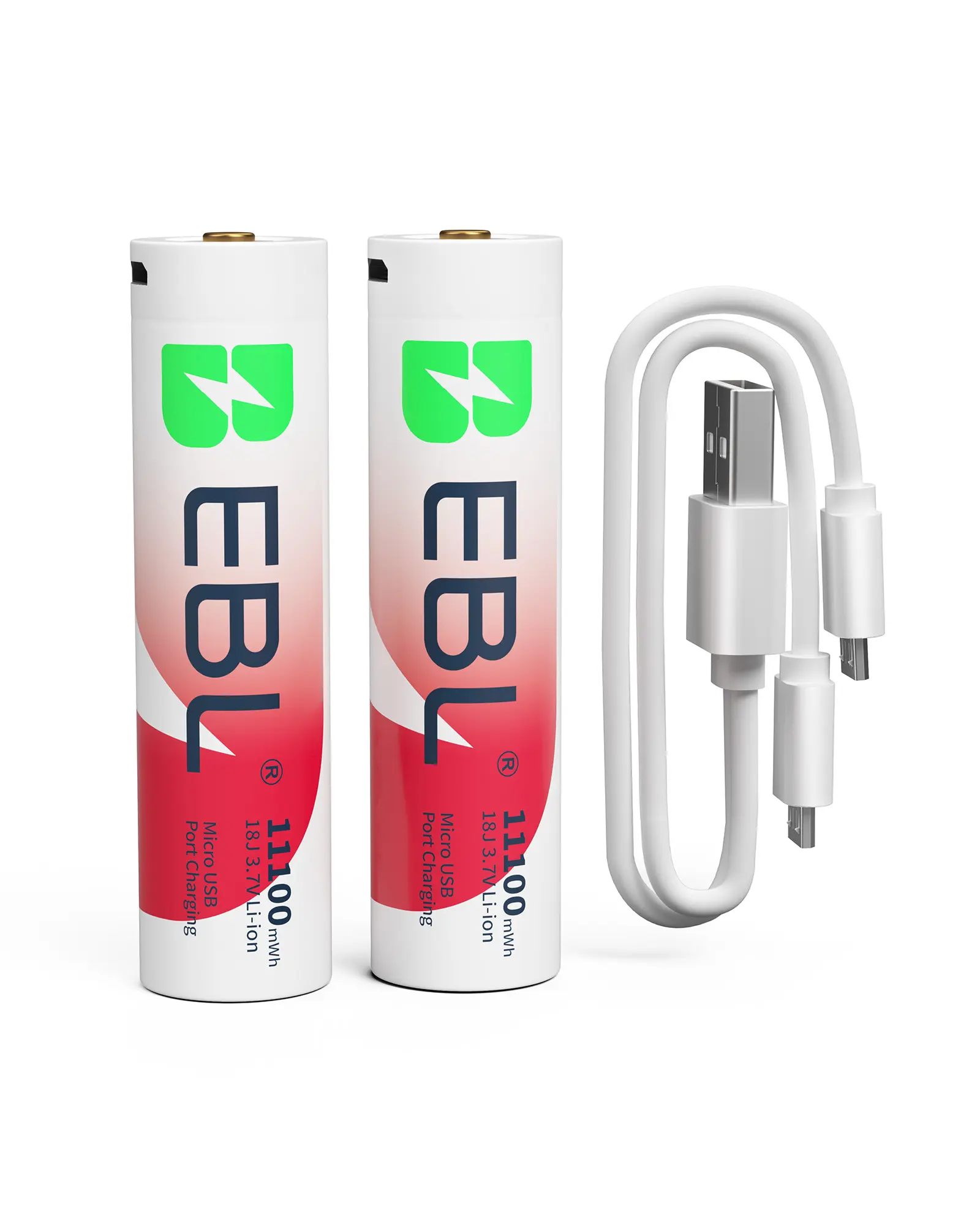 EBL 2 Pack 18650 USB Rechargeable Lithium Batteries 3.7V 11100mWh High Capacity, 1200+ Cycles Fast Charge, Long Lasting Power for Flashlights RC Toys Headlamps Home Devices