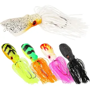 Floating Colorful Squid Fishing Lures – Topwater Baits with 3D Holographic Eyes & Treble Claw Hook, Realistic Soft Plastic Lures for Saltwater and Freshwater, 5PCS