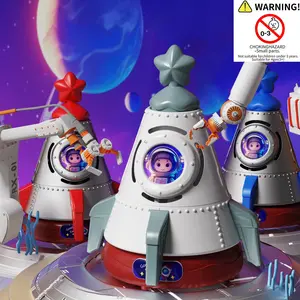 Rotating Music Space Rocket Bubble Machine with 100ML Bubble Liquid, 500mah Battery & USB Charging, Automatic Lights, Kids Toy Gift
