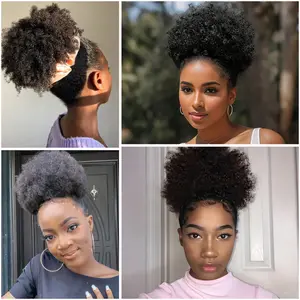 Black Women’s Go-To Afro Puff Ponytail! 6/8 Inch Real Human Hair, Clip-on Drawstring, Durable Natural & Thick Voluminous Look
