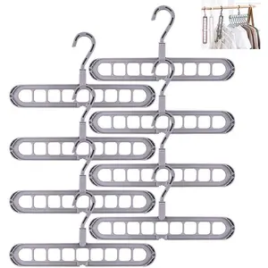 Magic Coat Hanger, Coat Hanger, Multifunctional, Rotatable, Shockproof, Foldable, 8 Pieces For Dormitory, Workplace, Gray Hook Organiser