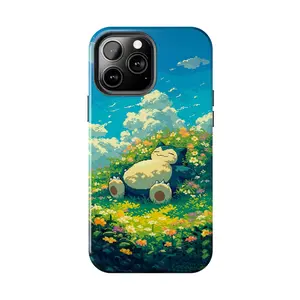 Pixel Art Snorlax Flower Garden Case for iPhone 17-7 Pro Max Plus & Samsung Galaxy S25-S21 Ultra Plus - Kawaii Anime Meadow Aesthetic Phone Cover unisex