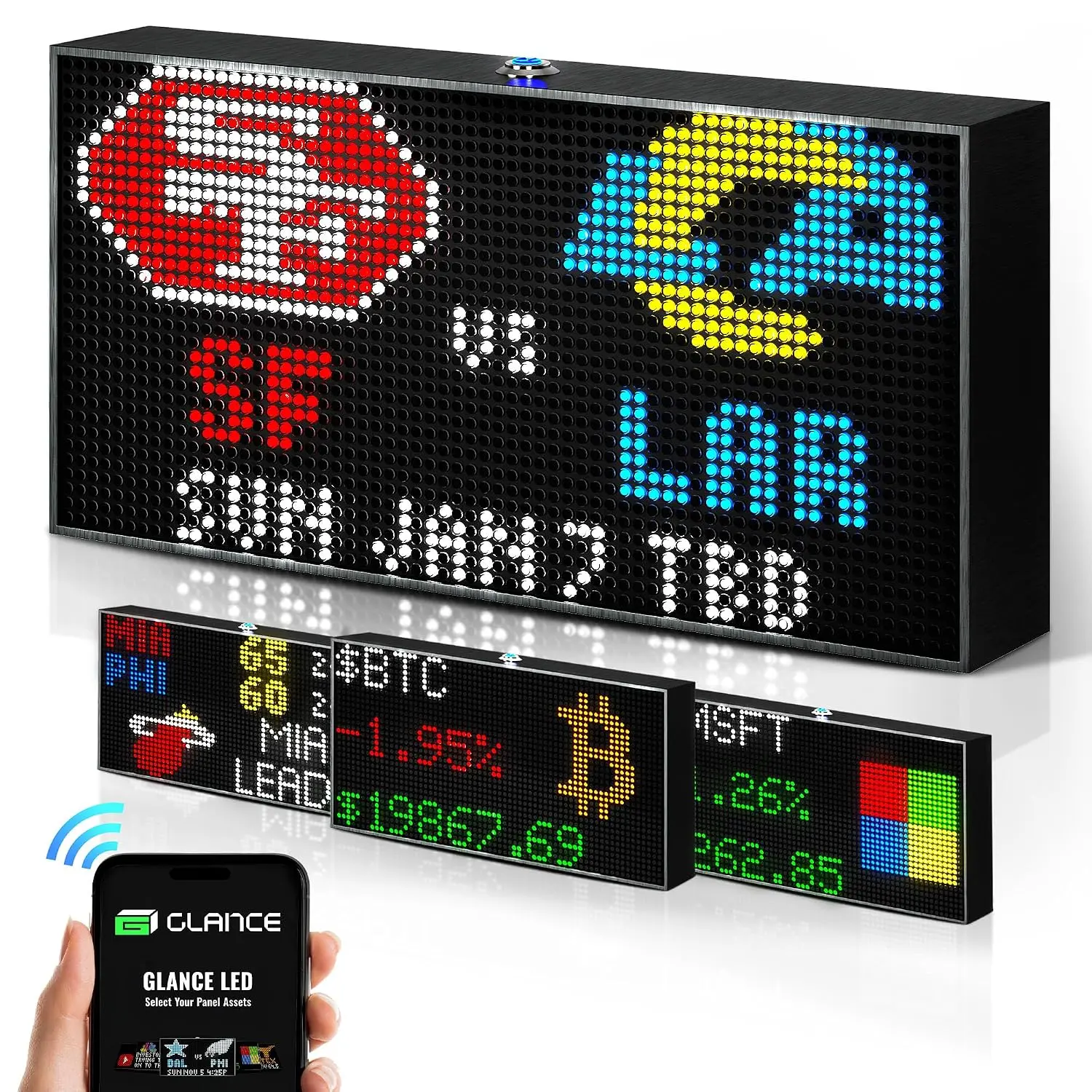 LED V1 Ticker - Customizable LED Display Sports Ticker, LED Display for Man Cave, Stock Market Ticker Display, Sports Score Retro Smart Pixel Display, Weather Display - 8"x4" Made in USA Family Sports Easy Portable Basketball Football Black Friday Easy