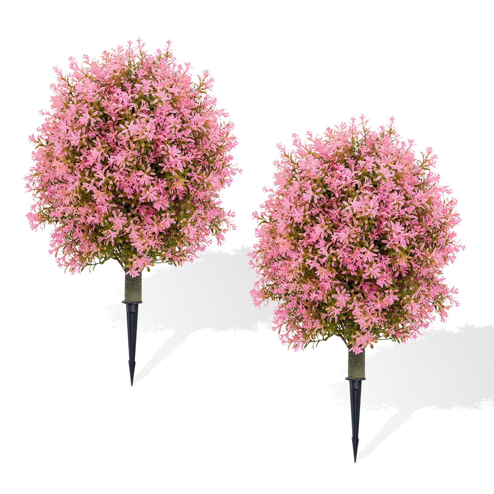 2 Pcs Realistic artificial outdoor tree for garden & balcony weather-resistant with earth tip, colorful decorative flower easy to care for long-lasting pink