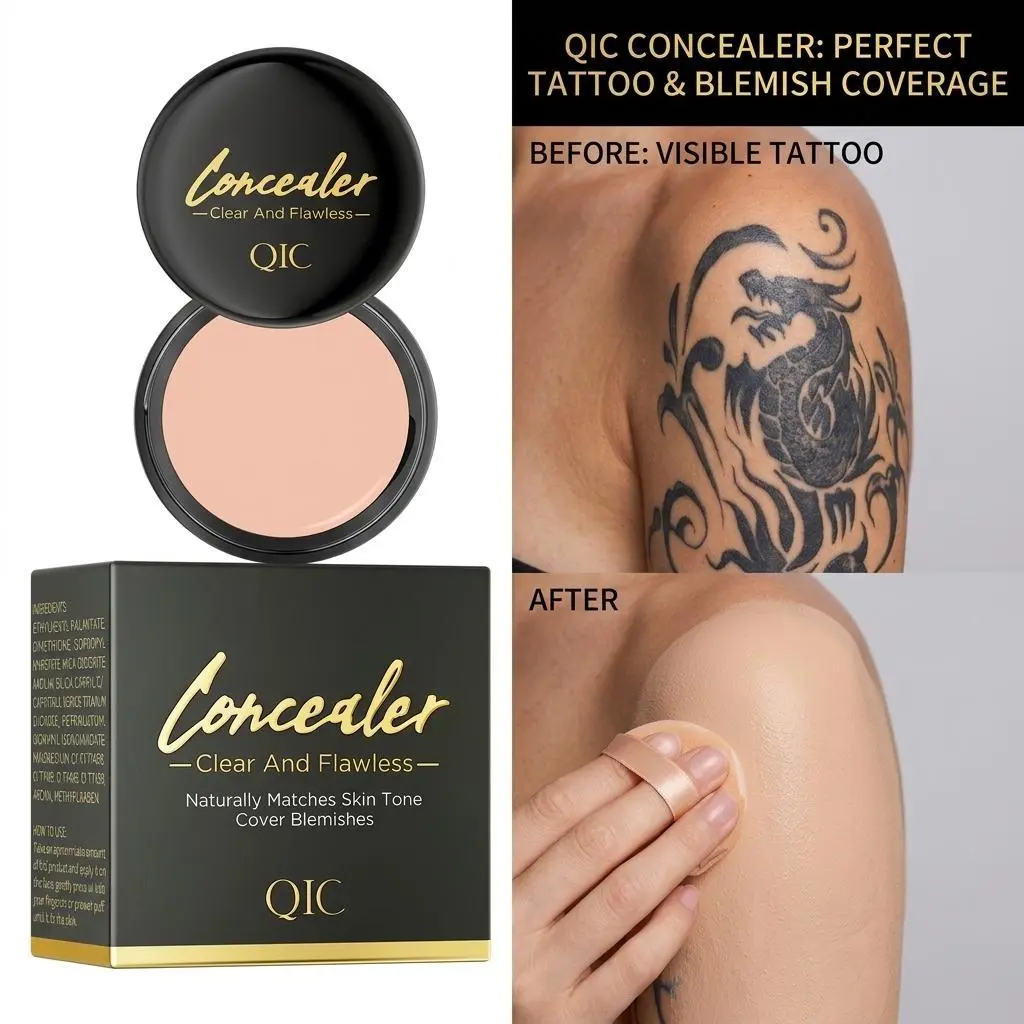 Full Coverage Tattoo Concealer Balm, Waterproof Non-Transferable Matte Body Makeup Cover Up Cream for Scars & Birthmarks, No-Cake Lightweight Quick-Drying Long-Lasting Face Concealer Pot, 3 Shades Seamless Skin Tone Matching backtoschool
