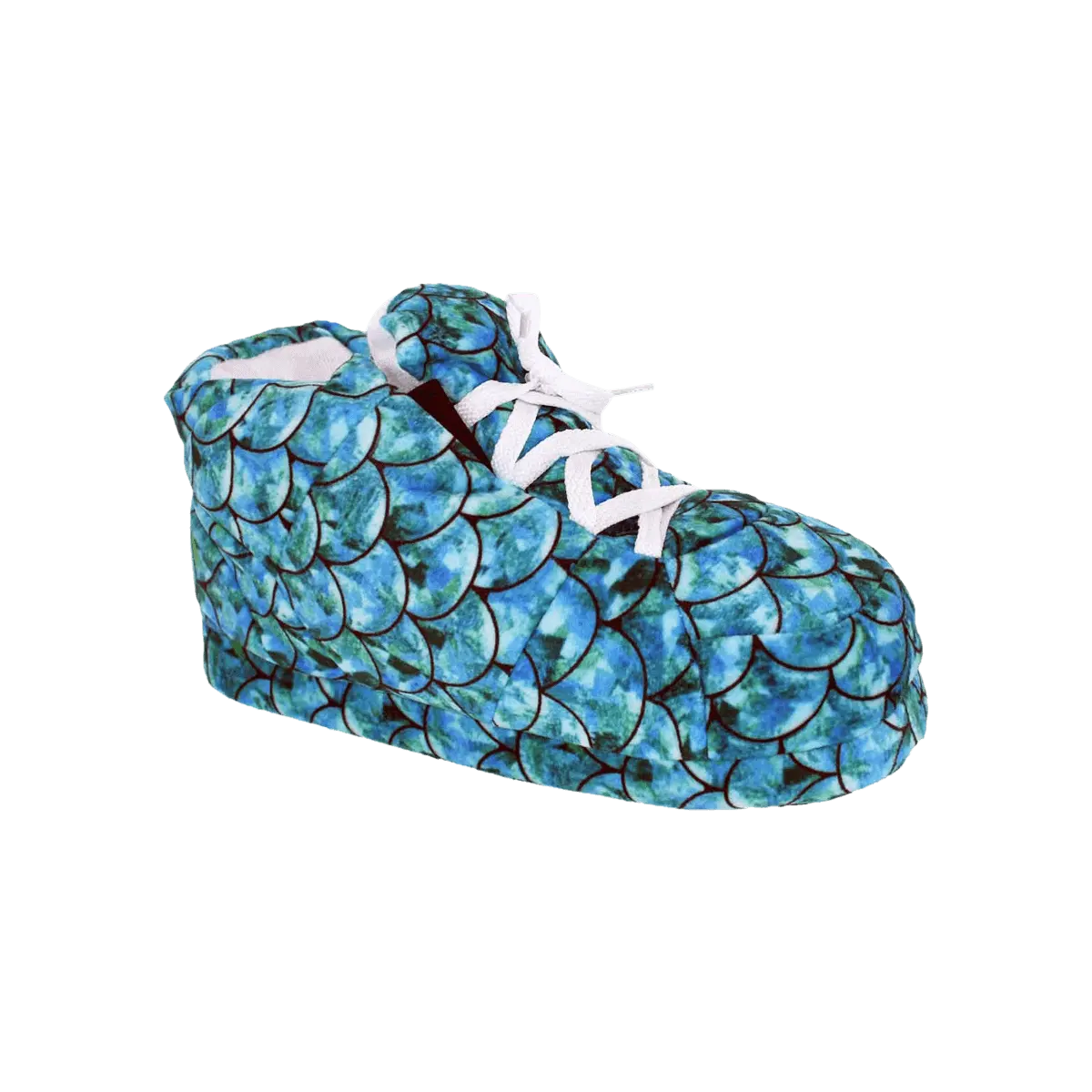 Teal Mermaid Happy Feet Slippers for Women and Men - 100% Polyester, 1 Inch Foam Rubber, Non-Skid Bottoms, Laces, All Seasons Footwear