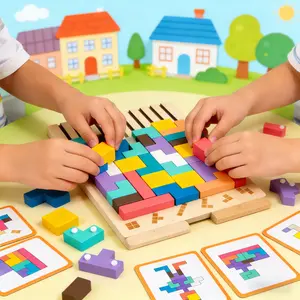 Wooden Tetris Game Set Colorful Stacking Puzzle Educational Intelligence Training Toy for Kids Boys Girls Birthday Gift STEM Montessori