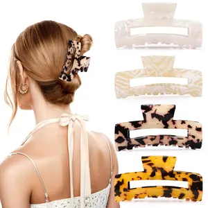 4Pcs Tortoise Claw Clip Set — Large Acetate Strong Hold for Thick & Thin Hair
