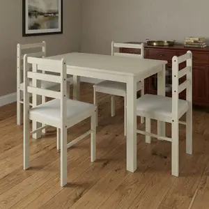 Favorer Lompoc 5-Piece Dining Table Set, Modern Rectangular Table with 4 Warm Gray Linen Upholstered Chairs, Easy Assembly