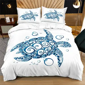 Artistic Turtle Print Bedding Set, Soft Durable Sheet and Pillowcases, Modern Style Bedroom Decor, Ideal Gift for Teens and Adults