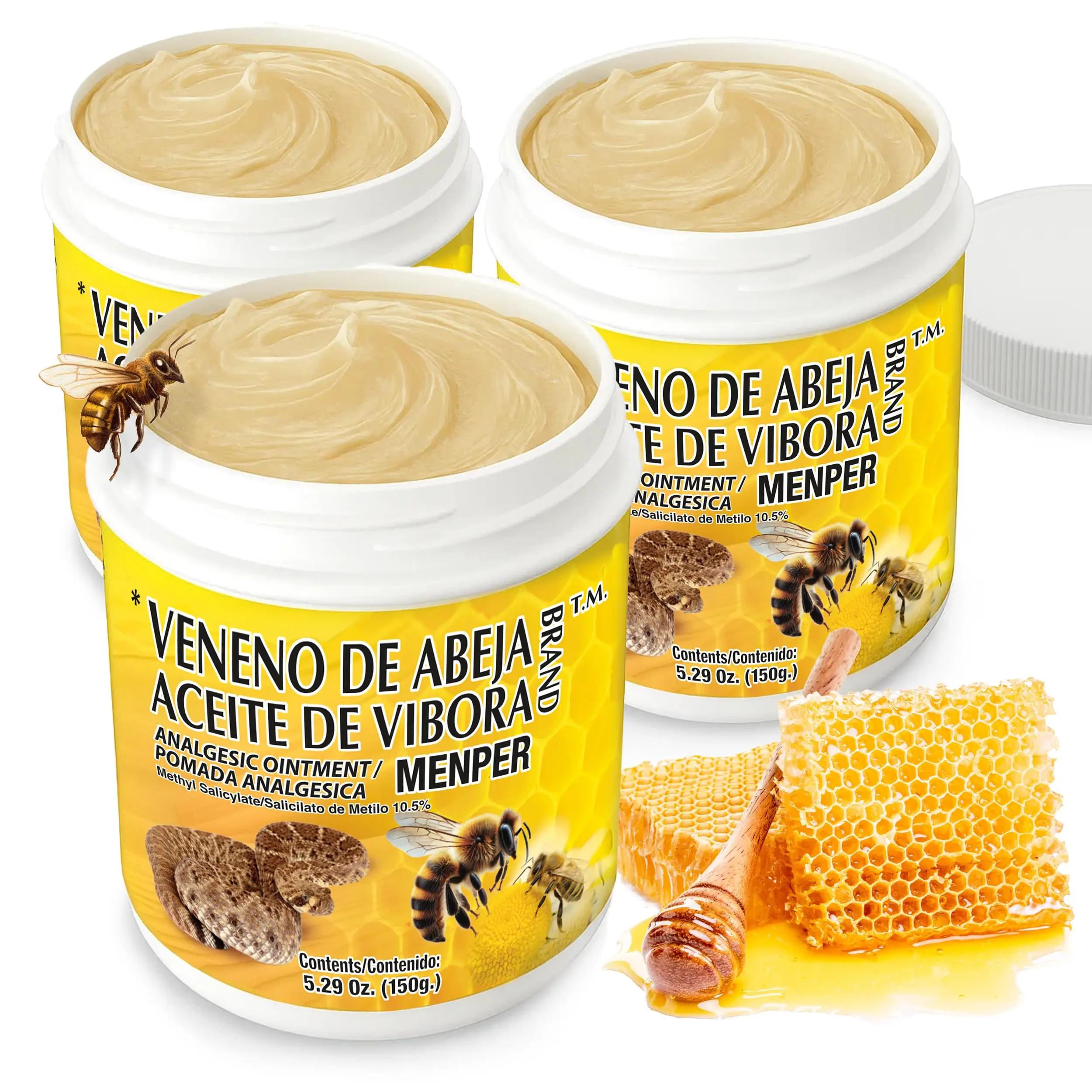 Menper Bee-Inspired BeesVenom Soothing Ointment - 3 Packs of 18.5oz OTC Pain Relieving Cream, Natural Wellness Treatment for Muscle & Joint Discomfort, Healthy Solution for Fitness Enthusiasts