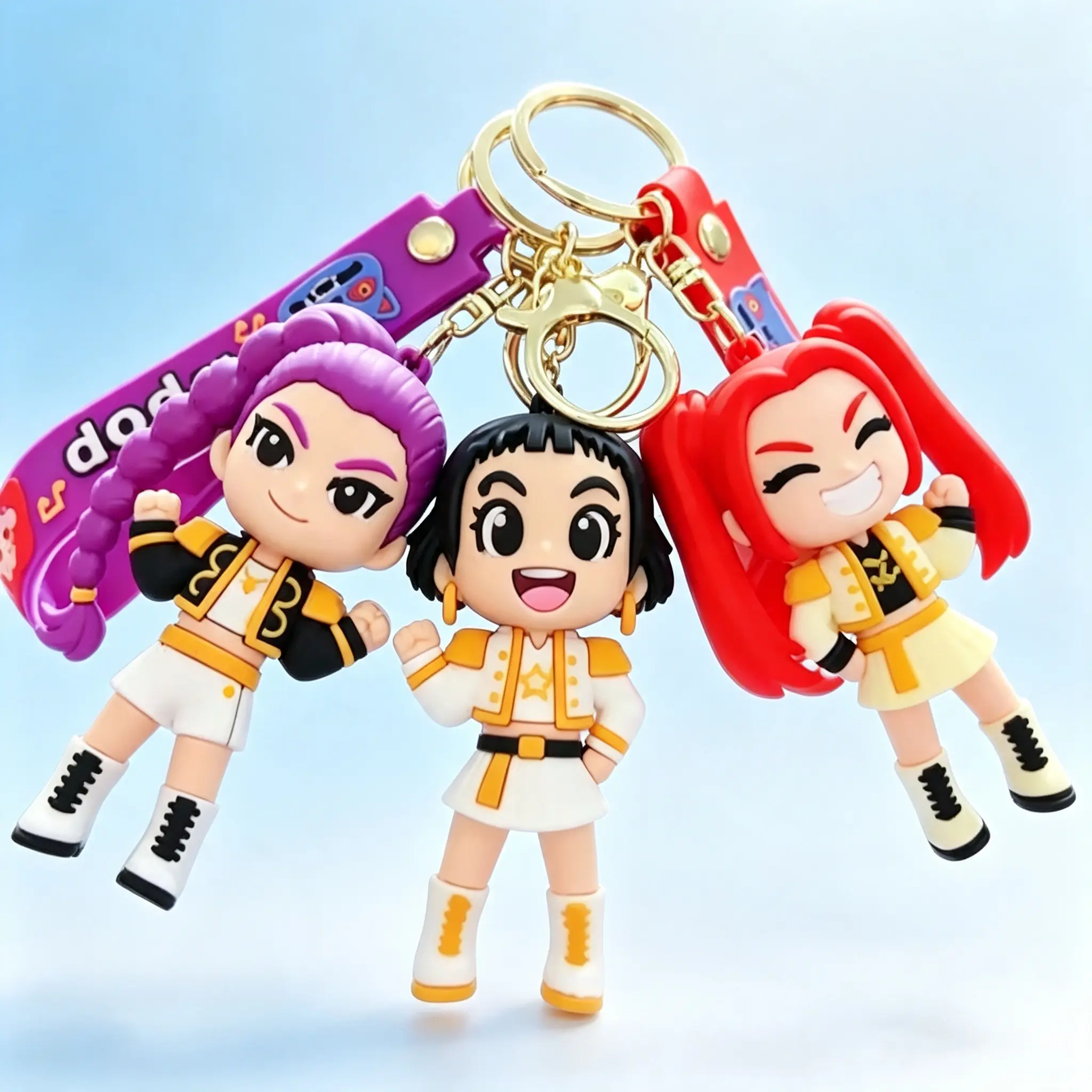 Cute KPop Hunter Girl Cartoon Keychain Pendant & Heart Pop Fidget Multipack, Premium Anime Bag Charm, Stylish Women's Key Accessory, Ideal Valentine’s Gift for Kids