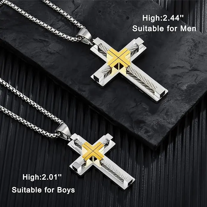 Cyjewel Men's Stainless Steel Byzantine Cross Necklace, 24-In Adjustable Length, Black Pendant, Daily Wear Costume Jewelry, Elegant Durable, Gold/Silver/Black Options, Dad Gift from Son p2, Byzantine Necklaces