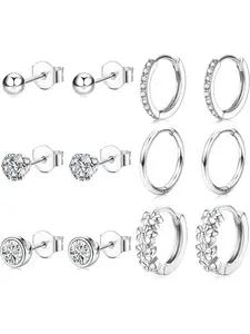 Women's 925 Sterling Silver Color Hoop & Stud Earrings Set, Hypoallergenic Jewelry for Sensitive Skin, Elegant Design for Daily Wear