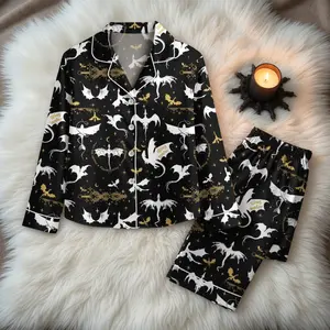 Fourth Wing Satin Pajamas Set, Basgiath War College Sleepwear, Dragon Book Gift for Her, Book lovers Pjs